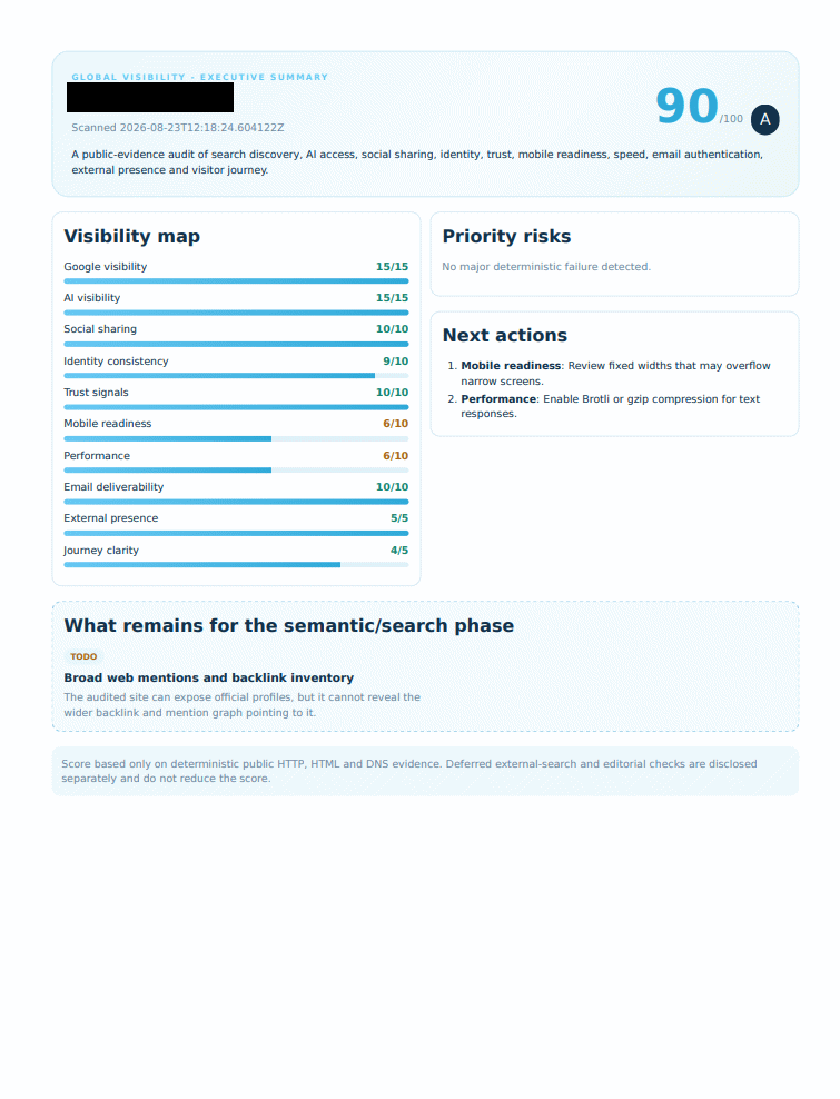 Preview of the quick global visibility report